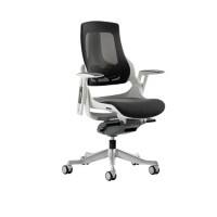 Dynamic Synchro Tilt Executive Chair Height Adjustable Arms Zure Charcoal Seat, White Frame Without Headrest High Back