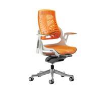 Dynamic Synchro Tilt Executive Chair Height Adjustable Arms Zure Orange Seat, White Frame Without Headrest High Back