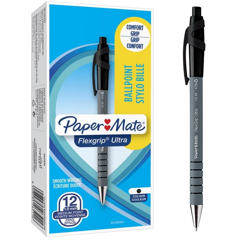 Papermate FlexGrip Ultra Retractable Ballpoint Pen Black 1 mm Medium Ballpoint  Pack of 12