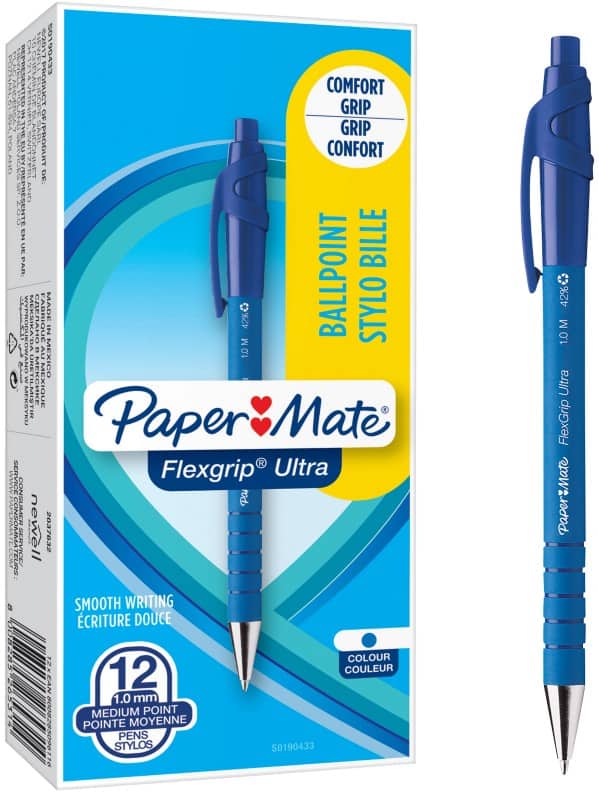 Papermate FlexGrip Ultra Retractable Ballpoint Pen Blue 1 mm Medium Ballpoint Non Refillable Pack of 12