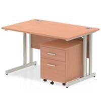dynamic Impulse Straight Desk Rectangular Beech Cantilever 2 Drawers 1 Pedestal 1,200 (W) x 800 (D) x 730 (H) mm MFC (Melamine Faced Chipboard)