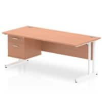 Dynamic Rectangular Office Desk Beech MFC Cantilever Leg White Frame Impulse 1 x 2 Drawer Fixed Ped 1800 x 800 x 730mm