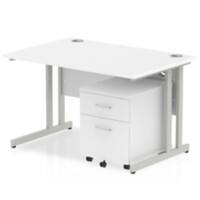 dynamic Impulse Straight Desk Rectangular White Cantilever 2 Drawers 1 Pedestal 1,200 (W) x 800 (D) x 730 (H) mm MFC (Melamine Faced Chipboard)