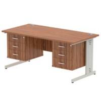 Dynamic Rectangular Office Desk Walnut MFC Cable Managed Cantilever Leg Silver Frame Impulse 2 x 3 Drawer Fixed Ped 1600 x 800 x 730mm