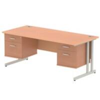 Dynamic Rectangular Office Desk Beech MFC Cantilever Leg Silver Frame Impulse 2 x 2 Drawer Fixed Ped 1800 x 800 x 730mm