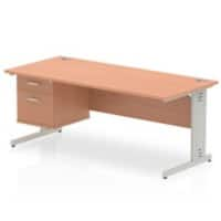 Dynamic Rectangular Office Desk Beech MFC Cable Managed Cantilever Leg Silver Frame Impulse 1 x 2 Drawer Fixed Ped 1800 x 800 x 730mm