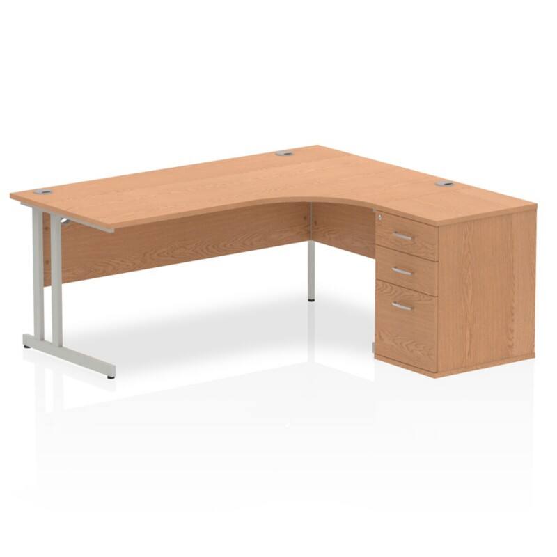 dynamic Impulse Right Hand Desk Freeform Oak Cantilever 3 Drawers 1 Pedestal 1,800 (W) x 1,630 (D) x 730 (H) mm MFC (Melamine Faced Chipboard)