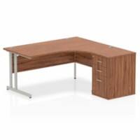 dynamic Impulse Right Hand Desk Corner Walnut Cantilever 3 Drawers 1 Pedestal 1,600 (W) x 1,630 (D) x 730 (H) mm MFC (Melamine Faced Chipboard)