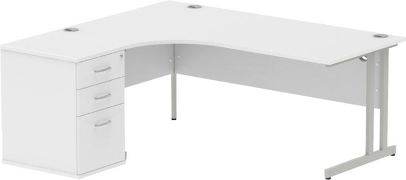 dynamic Impulse Left Hand Desk Corner White Cantilever 3 Drawers 1 Pedestal 1,800 (W) x 1,630 (D) x 730 (H) mm MFC (Melamine Faced Chipboard)