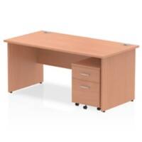 Dynamic Rectangular Straight Desk Beech MFC Panel End Leg Beech Colour Frame Impulse 1 x 2 Drawer Mobile Pedestal Bundle 1600 x 800 x 730mm