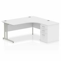 Dynamic Corner Right Hand Desk White MFC Cantilever Leg Grey Frame Impulse 1600/1630 x 800/600 x 730mm