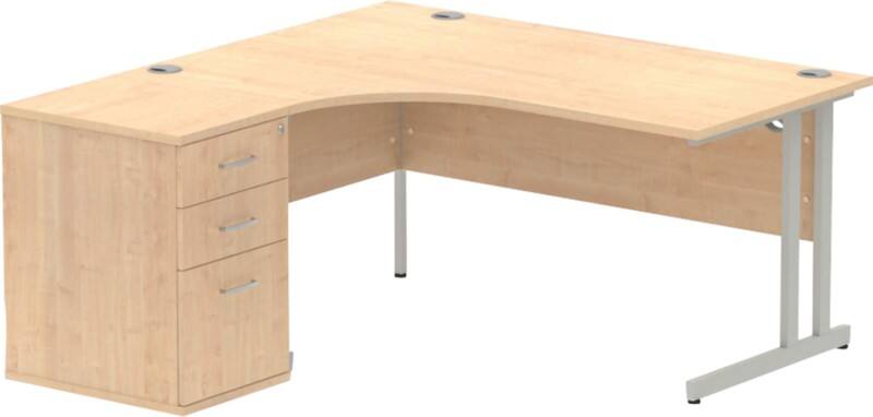 dynamic Impulse Left Hand Desk Corner Maple Cantilever 3 Drawers 1 Pedestal 1,600 (W) x 1,630 (D) x 730 (H) mm MFC (Melamine Faced Chipboard)
