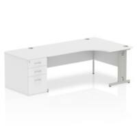 dynamic Impulse Right Hand Desk Rectangular White Cantilever 3 Drawers 1 Pedestal 2,230 (W) x 1,200 (D) x 730 (H) mm MFC (Melamine Faced Chipboard)