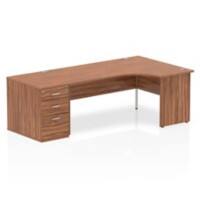 dynamic Impulse Right Hand Desk Corner Walnut Base panel 3 Drawers 1 Pedestal 2,230 (W) x 1,200 (D) x 730 (H) mm MFC (Melamine Faced Chipboard)