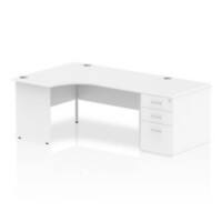 dynamic Impulse Left Hand Desk Corner White Base panel 3 Drawers 1 Pedestal 2,030 (W) x 1,200 (D) x 730 (H) mm MFC (Melamine Faced Chipboard)