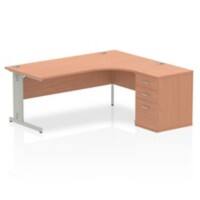 Dynamic Corner Right Hand Desk Beech MFC Cable Managed Cantilever Leg Grey Frame Impulse 1800/1630 x 800/600 x 730mm