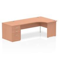 dynamic Impulse Right Hand Desk Corner Beech Base panel 3 Drawers 1 Pedestal 2,230 (W) x 1,200 (D) x 730 (H) mm MFC (Melamine Faced Chipboard)