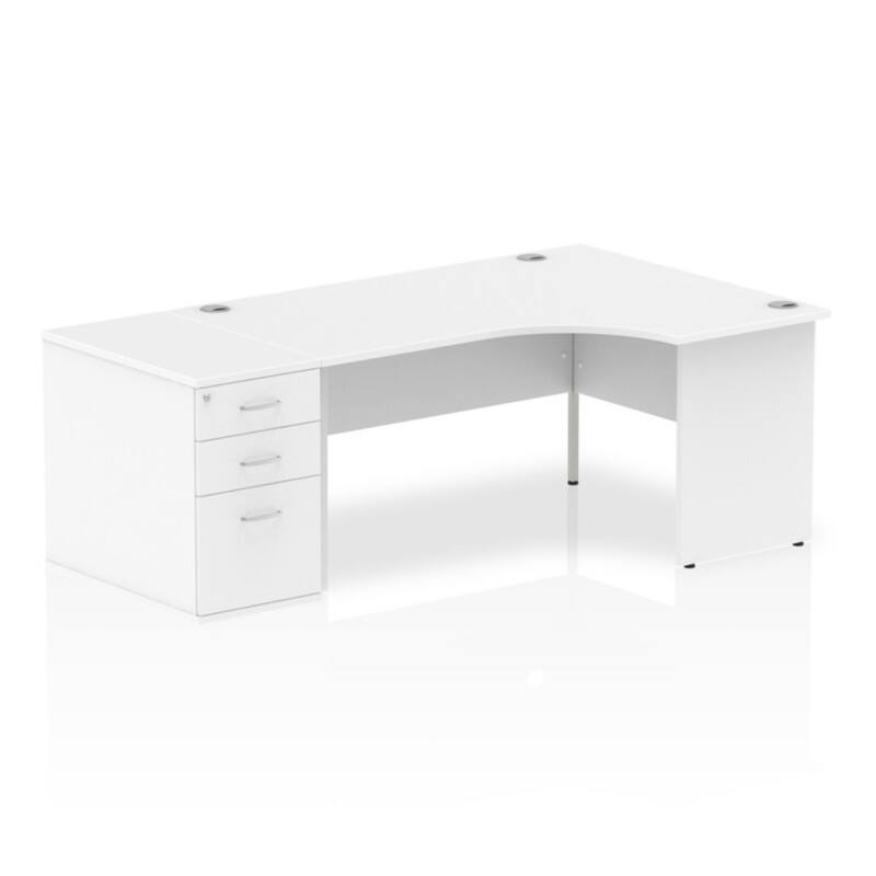 dynamic Impulse Right Hand Desk Corner White Base panel 3 Drawers 1 Pedestal 2,030 (W) x 1,200 (D) x 730 (H) mm MFC (Melamine Faced Chipboard)