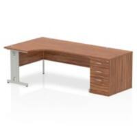 dynamic Impulse Left Hand Desk Rectangular Walnut Cantilever 3 Drawers 1 Pedestal 2,230 (W) x 1,200 (D) x 730 (H) mm MFC (Melamine Faced Chipboard)