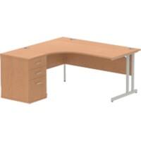 Dynamic Wave Left Hand Office Desk Oak MFC Cantilever Leg Grey Frame Impulse 1600/1630 x 800/600 x 730mm
