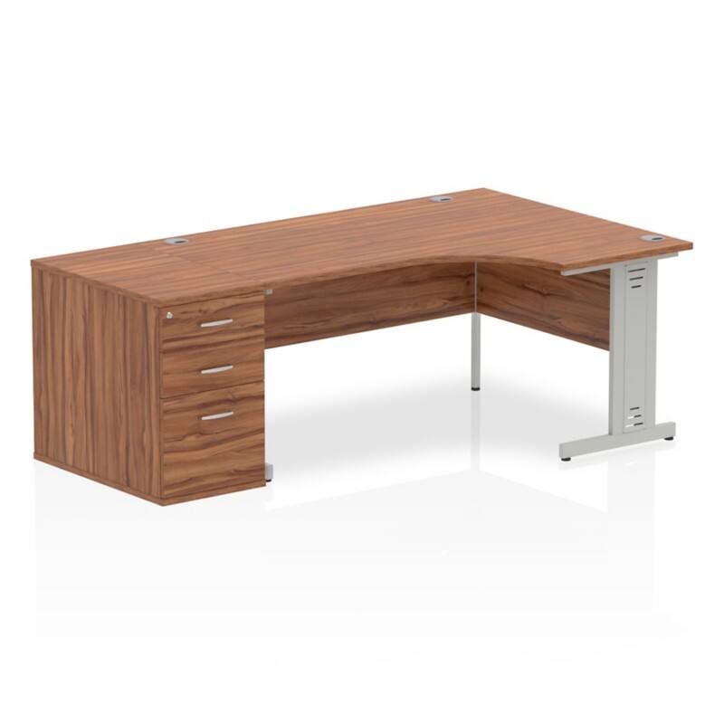 dynamic Impulse Right Hand Desk Rectangular Walnut Cantilever 3 Drawers 1 Pedestal 2,030 (W) x 1,200 (D) x 730 (H) mm MFC (Melamine Faced Chipboard)