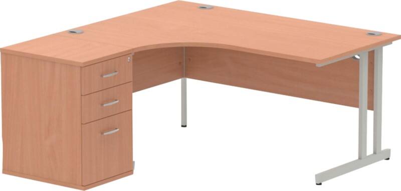 dynamic Impulse Left Hand Desk Corner Beech Cantilever 3 Drawers 1 Pedestal 1,600 (W) x 1,630 (D) x 730 (H) mm MFC (Melamine Faced Chipboard)