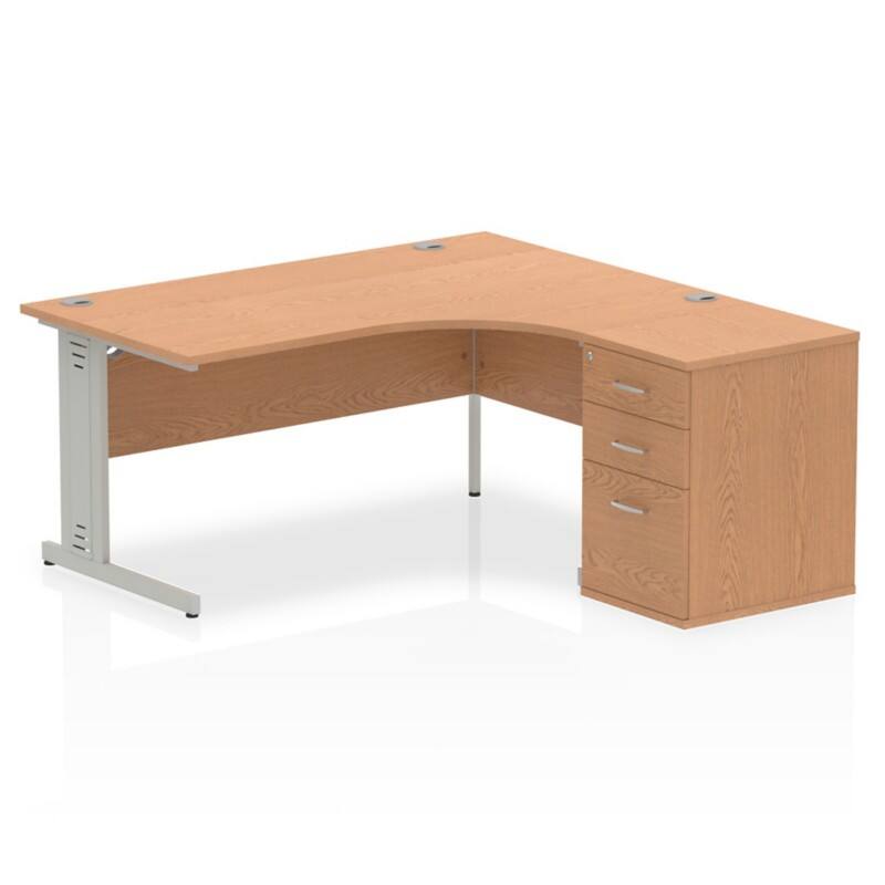 dynamic Impulse Right Hand Desk Freeform Oak Cantilever 3 Drawers 1 Pedestal 1,600 (W) x 1,630 (D) x 730 (H) mm MFC (Melamine Faced Chipboard)