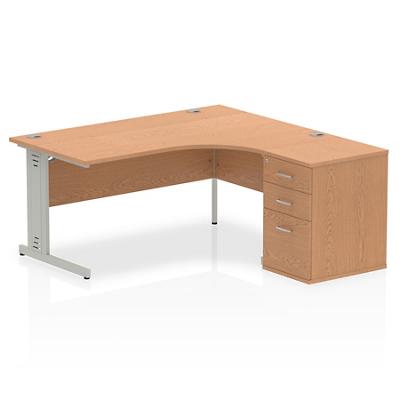Dynamic Wave Right Hand Office Desk Oak Top MFC Cable Managed Cantilever Leg Grey Frame Impulse 1600/1630 x 800/600 x 730mm