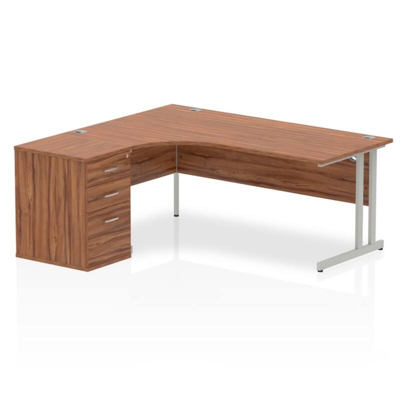 dynamic Impulse Left Hand Desk Corner Walnut Cantilever 3 Drawers 1 Pedestal 1,800 (W) x 1,630 (D) x 730 (H) mm MFC (Melamine Faced Chipboard)