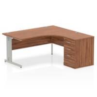dynamic Impulse Right Hand Desk Corner Walnut Cantilever 3 Drawers 1 Pedestal 1,600 (W) x 1,630 (D) x 730 (H) mm MFC (Melamine Faced Chipboard)