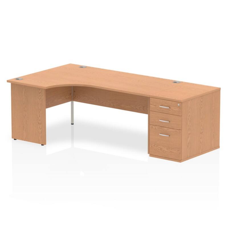 dynamic Impulse Left Hand Desk Freeform Oak Base panel 3 Drawers 1 Pedestal 2,230 (W) x 1,200 (D) x 730 (H) mm MFC (Melamine Faced Chipboard)