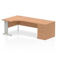 dynamic Impulse Left Hand Desk Freeform Oak Cantilever 3 Drawers 1 Pedestal 2,230 (W) x 1,200 (D) x 730 (H) mm MFC (Melamine Faced Chipboard)