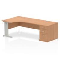 Dynamic Wave Left Hand Office Desk Oak MFC Cable Managed Cantilever Leg Grey Frame Impulse 2230/1200 x 800/600 x 730mm