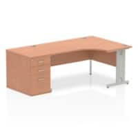 Dynamic Wave Right Hand Office Desk Beech MFC Cable Managed Cantilever Leg Grey Frame Impulse 2030/1200 x 800/600 x 730mm