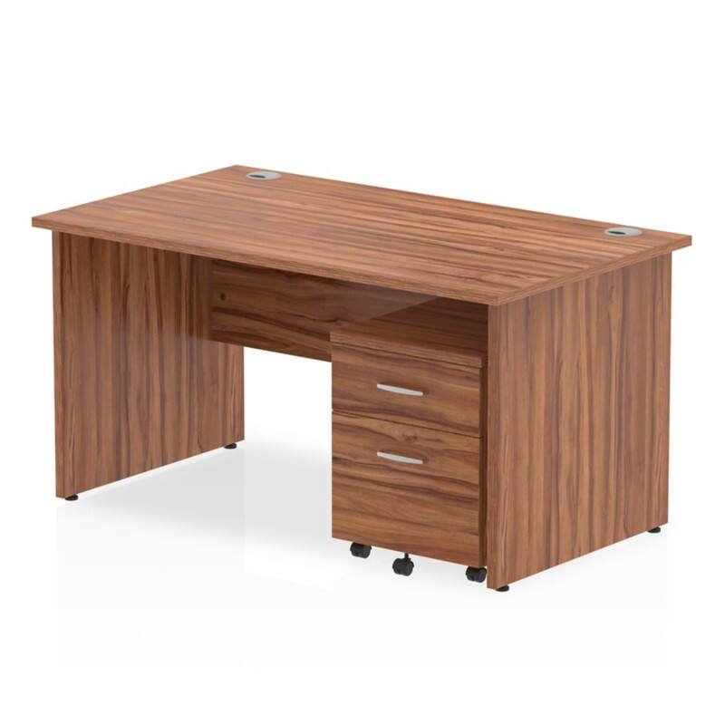 dynamic Impulse Straight Desk Rectangular Walnut Base panel 2 Drawers 1 Pedestal 1,400 (W) x 800 (D) x 730 (H) mm MFC (Melamine Faced Chipboard)