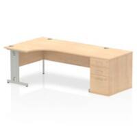 dynamic Impulse Left Hand Desk Rectangular Maple Cantilever 3 Drawers 1 Pedestal 2,230 (W) x 1,200 (D) x 730 (H) mm MFC (Melamine Faced Chipboard)