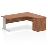 dynamic Impulse Right Hand Desk Corner Walnut Cantilever 3 Drawers 1 Pedestal 1,800 (W) x 1,630 (D) x 730 (H) mm MFC (Melamine Faced Chipboard)