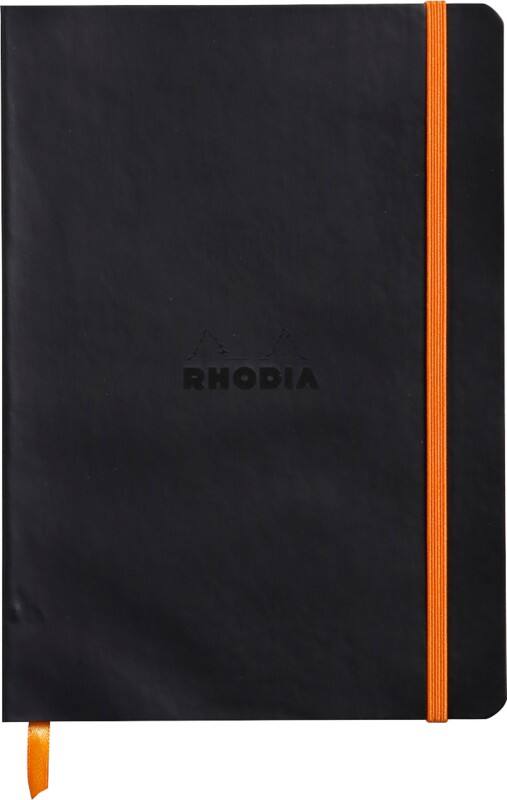 Rhodia Notebook 117402C A5 Ruled Glued Side Bound Faux Leather Soft Cover Black 160 Pages 80 Sheets