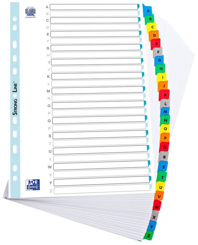 OXFORD A - Z Alphabetical Dividers  A4 Assorted 26 Part Cardboard, Plastic 11 Holes 100204600
