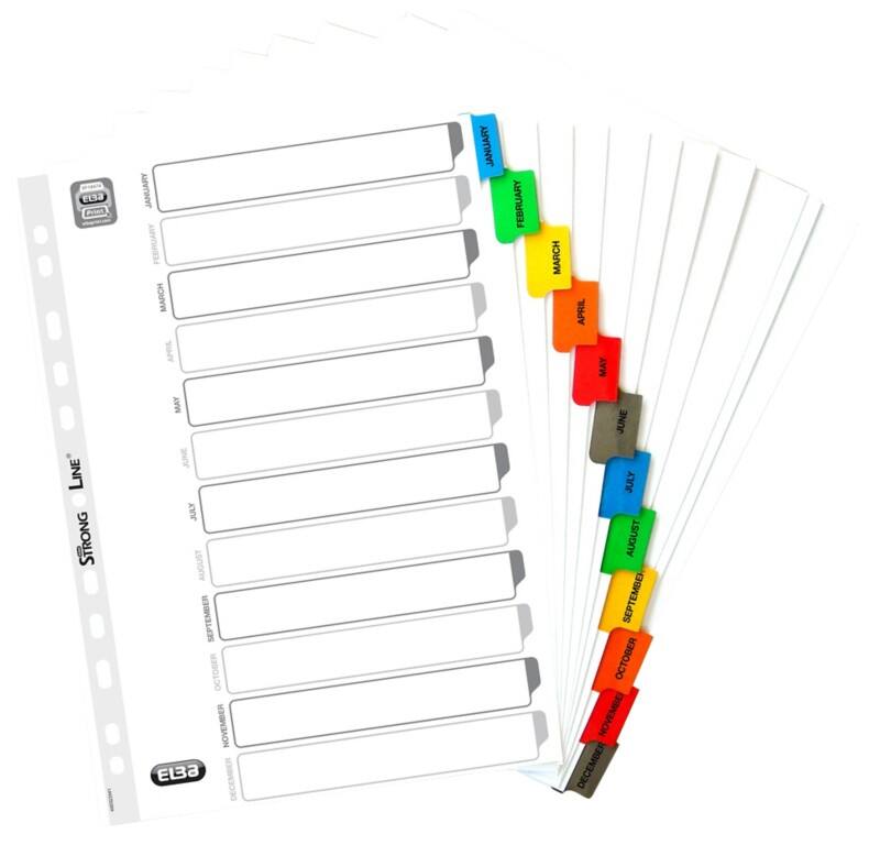 ELBA Jan - Dec Alphabetical Dividers  A4 Assorted 12 Part Cardboard, Plastic 11 Holes 400008983