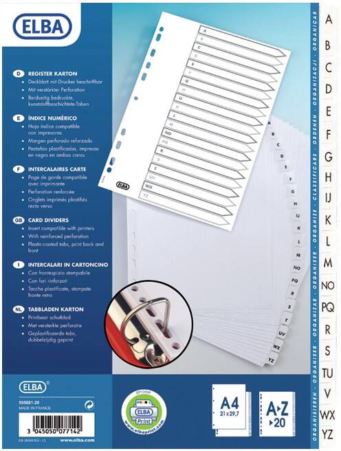 ELBA A - Z Alphabetical Dividers  A4 White 20 Part Cardboard, Plastic 100204596
