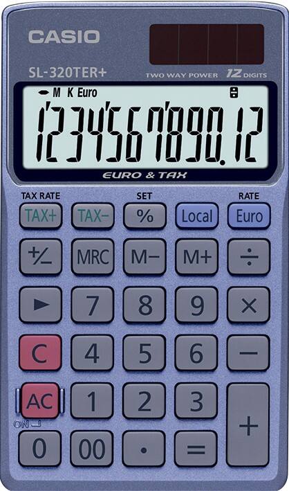 Casio Pocket Calculator SL-320TER+ 12 Digit Display Blue