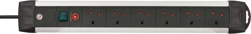 brennenstuhl Alu-Office-Line Line Extension 6 Way Socket with Safety Fuse 3m Black, Silver