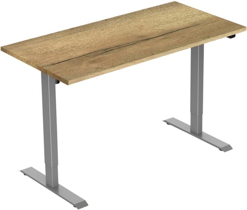 euroseats 1-Motor Electronically Height Adjustable Sit Stand Desk Rectangular Oak T-Foot 2 Pedestals 1,600 (W) x 800 (D) x 1,235 (H) mm Metal