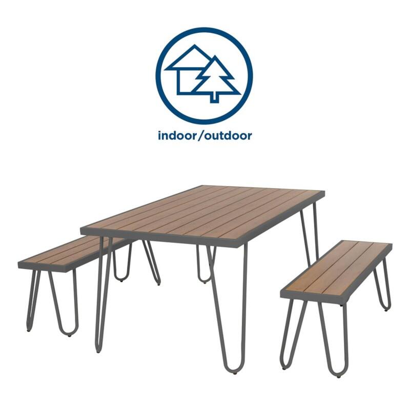 Novogratz Paulette Outdoor/Indoor Set 1 Table with 2 Benches Metal Frame Grey 88192CNOEUK