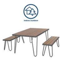 Novogratz Paulette Outdoor/Indoor Set 1 Table with 2 Benches Metal Frame Grey 88192CNOEUK