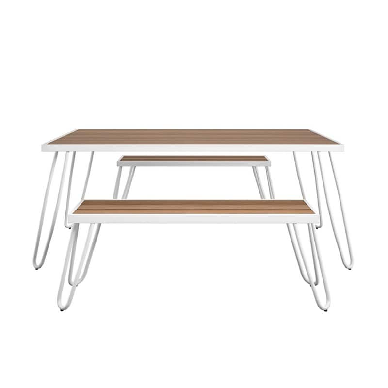 Novogratz Paulette Dinning set 1 Table with 2 Benches Metal Frame 88192WNOEUK White 