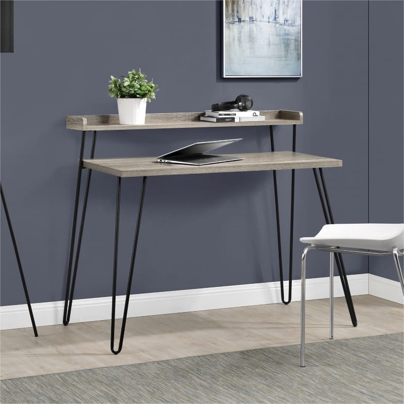 DOREL HOME Haven Home Office Desk Rectangular Grey Oak 4 Metal legs 1,135.38 (W) x 604 (D) x 899.16 (H) mm Metal, Particle Board