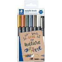 STAEDTLER Metallic Brush Pens with 1 Free Pigment Liner Assorted Pack of 7