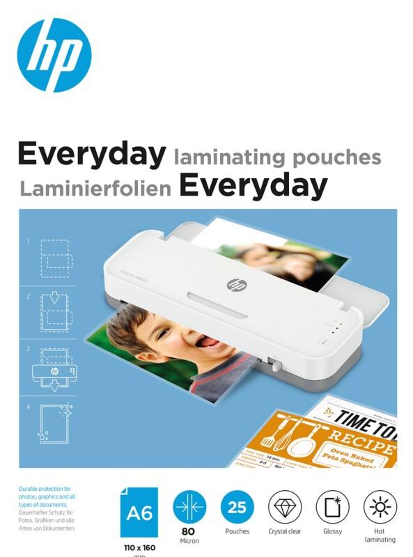 HP Everyday Laminating Pouch A6 Glossy 80 microns (2 x 80) Transparent Pack of 25